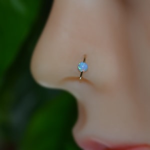 Nose Ring Hoop - Silver Nose Stud - Helix Piercing - Tragus Jewelry - Cartilage Earring - Septum 20g - Rook Earring - 3mm Opal Nose Piercing