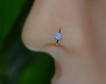 2 Anneaux De Nez 20G 7 Mm En Acier 316L - Zirconium Transparent Et Opale Bleue, Fermoir Click, Piercing Nez Ou Helix
