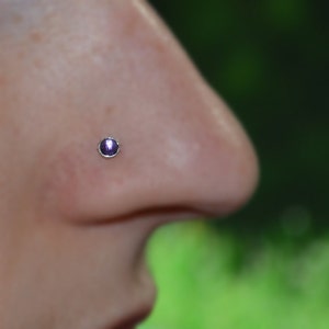 3mm Amethyst Nose Stud Silver Nose Ring 20 gauge Tragus Earring Cartilage Earring Forward Helix Earring Nose Screw Nose Piercing image 2