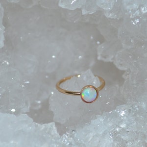 Gold Tragus Earring White 3mm Opal - Nose Ring Stud - 7mm Cartilage Hoop Earring - Helix Piercing - 16g Rook Hoop - Septum Ring 16 gauge