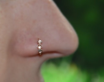 Nose Ring - Gold Nose Hoop - 2mm CZ Helix Earring - Rook Piercing Jewelry - Septum Ring - Tragus Hoop - Cartilage Piercing - 20g