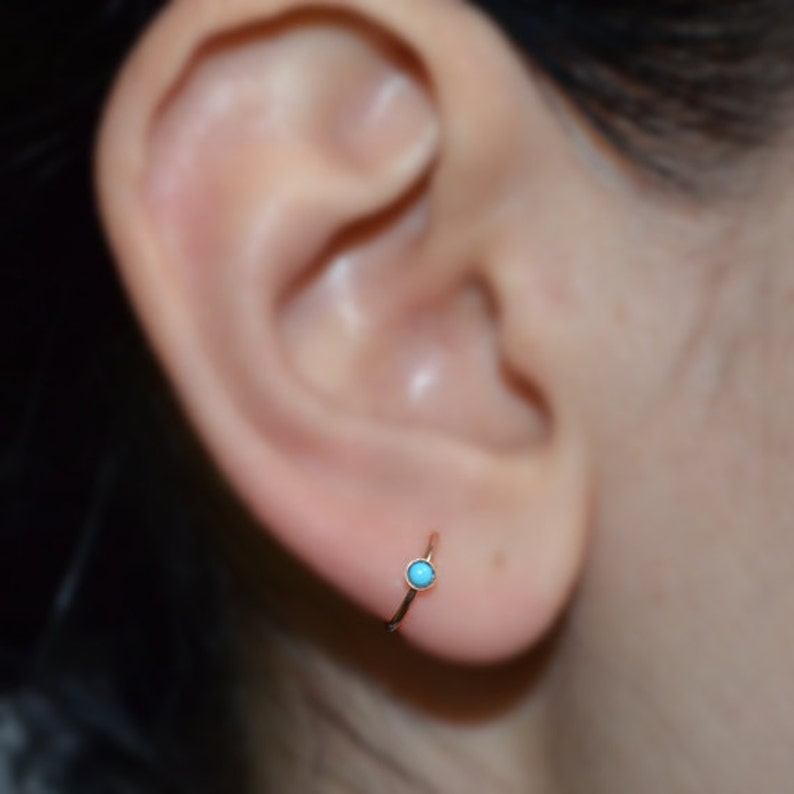 Turquoise Tragus Earring Gold Nose Ring Rook Earring Cartilage Hoop Forward Helix Earring Septum Ring Tragus Piercing 18 gauge image 3