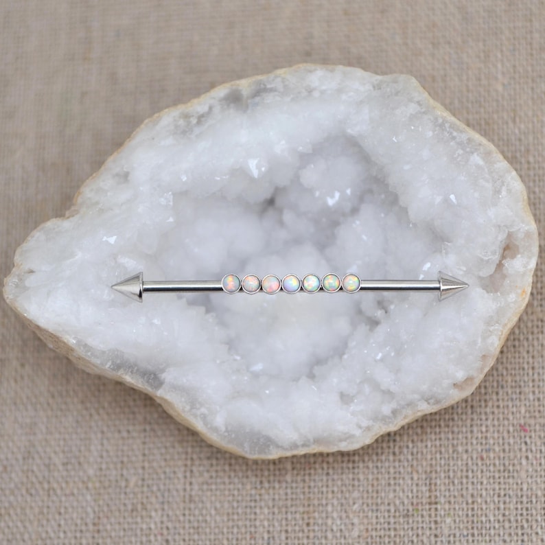 Opal Industrial Barbell Industrial Earring 14g Industrial Piercing Jewelry Surgical Steel