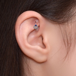 Tragus Hoop Surgical Steel Cartilage Clicker Helix Piercing Jewelry Rook Ring Lapis Lazuli Clicker Earring for Conch Piercing image 7