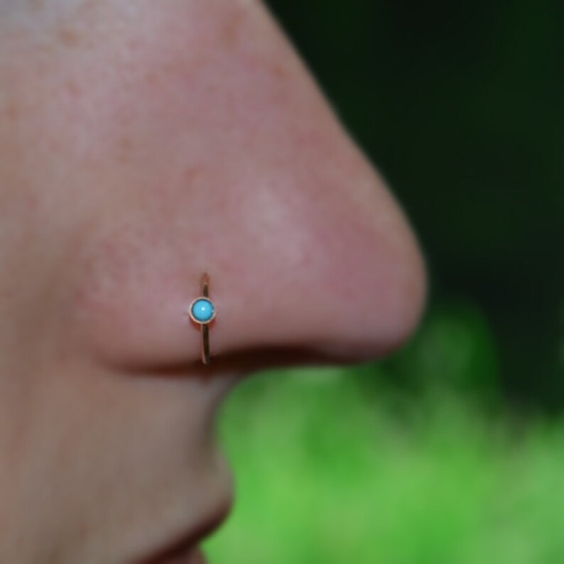 Turquoise Tragus Earring Gold Nose Ring Rook Earring Cartilage Hoop Forward Helix Earring Septum Ring Tragus Piercing 18 gauge image 4