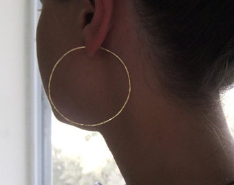 Gehämmerte Creolen - 14k Gold Filled Große Creolen - Creolen Gold - Kreis Ohrringe