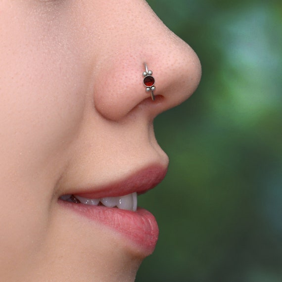 Nose Hoop 316L Surgical Steel Nose Earring Nostril Piercing Garnet