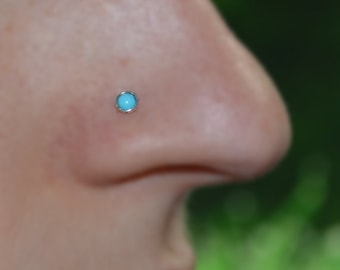 3mm Turquoise Nose Ring Stud - Silver Nose Piercing - Nose Stud - Helix Earring Stud - Tragus Jewelry - Cartilage Hoop - Conch Piercing 18g