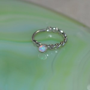 Silver Nose Ring - White 2mm Opal Nose Hoop - Rook Earring - Septum Piercing - Tragus Jewelry - Cartilage Earring Hoop - Daith Ring 18 gauge