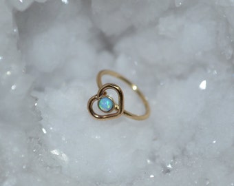 Gold Heart Nose Ring Hoop - Nose Stud - Blue Opal Tragus Earring Hoop - Cartilage Hoop Earring - Daith Earring - 18g Rook - Conch Piercing