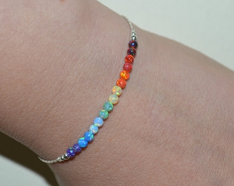 Opal Bracelet, Opal Jewelry, opal ball/bead bracelet, opal silver bracelet, simple/elegant tiny dot horizontal bar bracelet