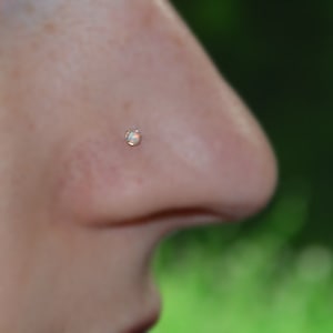 Solid Gold Nose Ring Stud 18 gauge - Nose Stud - Tragus Stud - Cartilage Earring Stud - Helix Piercing - Conch Earring - 2mm Opal Nose Hoop