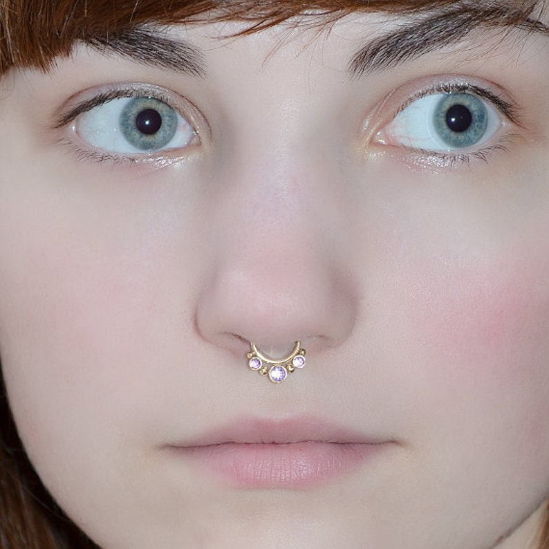 Septum Ring Amethyst Gold Septum Jewelry Nose Ring Hoop Etsy