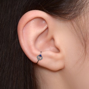 Tragus Hoop Surgical Steel Cartilage Clicker Helix Piercing Jewelry Rook Ring Lapis Lazuli Clicker Earring for Conch Piercing image 8