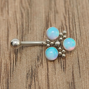 Surgical Steel Rook Earring - Eyebrow Curved Barbell with Opal - Cartilage Piercing - Rook Jewelry - Eyebrow Ring - Barbell Piercing