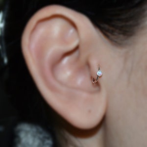 2mm White Opal Tragus Earring - Silver Nose Hoop - Nose Ring - Cartilage Earring - Tragus Ring 18g - Daith Ring - Helix Hoop - Nose Piercing
