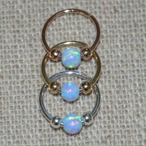Silver Nose Ring - 3mm Blue Opal Nose Hoop - Rook Earring - Septum Piercing - Tragus Jewelry - Cartilage Earring Hoop - Daith Ring 20 gauge
