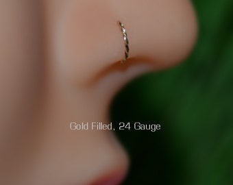 Nose Ring 24g - 7mm Gold Nose Hoop - Tragus Ring - Forward Helix Earring - Cartilage Earring - Rook Jewelry - Daith Jewelry - Conch Earring