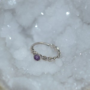 Silver Nose Ring 20g - Tragus Ring 2mm Amethyst - Forward Helix Earring - Cartilage Earring - Rook Jewelry - Daith Jewelry - Conch Earring