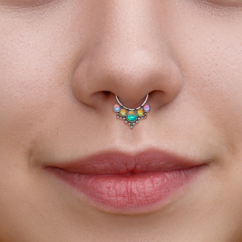 Septum Hoop Opal Septum Ring 16g Daith Jewelry Surgical Etsy