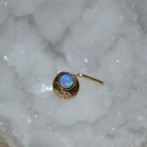 Gold Nose Ring Stud 16 gauge - Nose Stud - Tragus Stud - Cartilage Earring Stud - Helix Piercing - Conch Earring - 3mm Blue Opal Nose Hoop