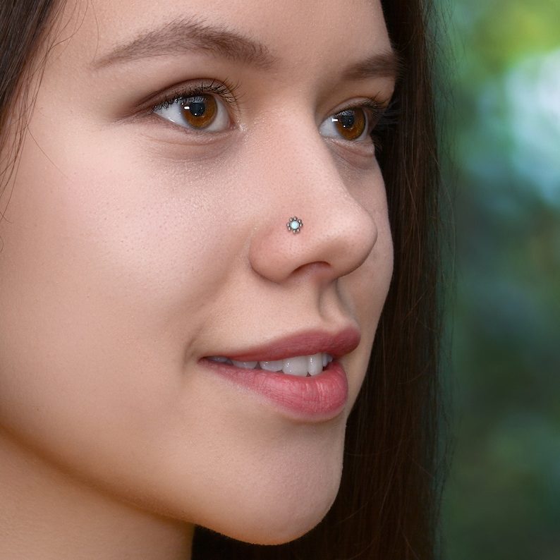 Titanium Nose Stud Screw 18g Nose Ring Opal Nostril Etsy