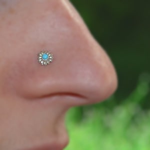 2mm Turquoise Nose Stud - Silver Nose Ring Stud - Rook Earring - Cartilage Stud - Tragus Stud - Nose Screw - Helix Stud - Nose Piercing 18g