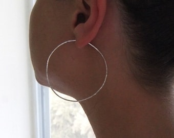 Pendientes de aro - Pendientes de plata - Pendientes de círculo martillado - Pendientes de aro grandes plata
