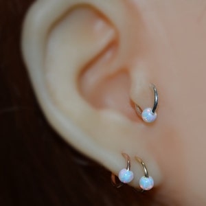 Gold Septum Ring 4mm Opal - Septum Piercing 16 gauge - Nose Ring Hoop - Tragus Jewelry - Daith Piercing - Forward Helix Earring