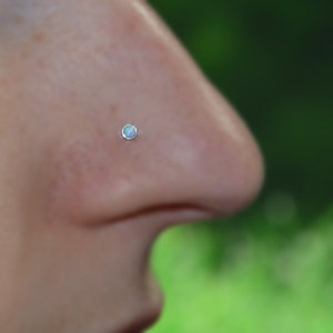 Silver Nose Ring Stud 18 gauge - Nose Stud - Tragus Stud - Cartilage Earring Stud - Helix Piercing - Conch Earring - 2mm Blue Opal Nose Hoop