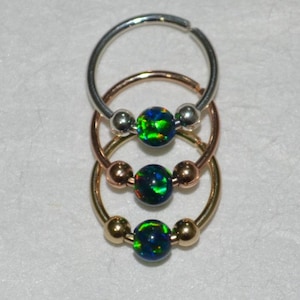 Silver Septum Ring 3mm Opal - Septum Piercing 20 gauge - Nose Ring Hoop - Tragus Jewelry - Daith Piercing - Forward Helix Earring