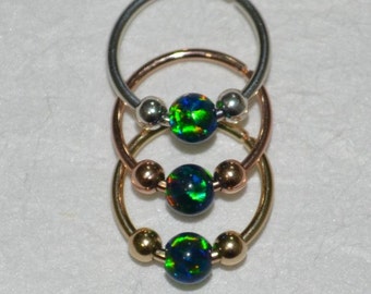 Silver Septum Ring 3mm Opal - Septum Piercing 20 jauge - Nez Ring Hoop - Bijoux Tragus - Daith Piercing - Boucle d'oreille Helix avant