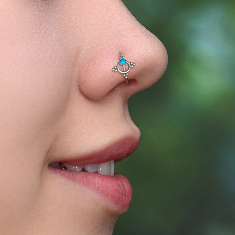 Nose Piercing Hoop Nose Ring Hoop Nostril Jewelry 18g Titanium Nose Ring Turquoise Nose Earring 22g Nose Hoop 20g