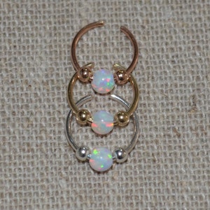 3mm Opal Septum Cuff - Silver Fake Septum Ring - Nose Cuff - Fake Helix Piercing - Cartilage Cuff - Fake Tragus piercing 20g