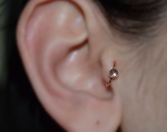 Boucle d'oreille tragus en or et topaze blanche 3 mm - Puce de nez - Anneau de cartilage - Piercing hélix - Anneau rook 16G - Anneau de septum 16G