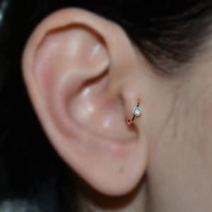 Gold Tragus Earring 2mm Blue Opal - Rook Earring - Nose Ring Stud - Cartilage Earring - Daith Piercing - Helix Jewelry - Septum Piercing