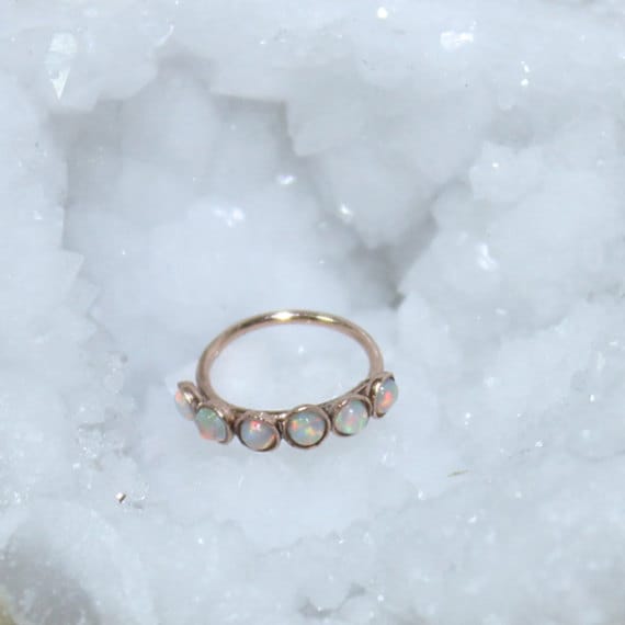 Gold Nose Ring Hoop - Nose Stud - 2mm Opal Tragus Earring Hoop - Cartilage Hoop Earring - Daith Earring - 18g Rook - Conch Piercing