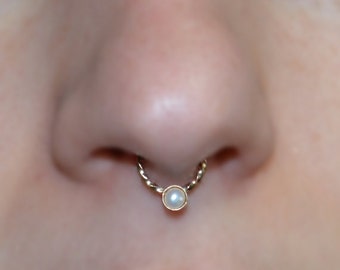 Septum Ring - Gold Nose Ring 3mm Pearl - Helix Ring - Tragus Piercing - Septum Hoop - Nipple Jewelry - Cartilage Ring 20 gauge
