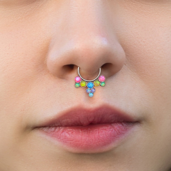 Septum Hoop Opal Septum Ring 16g Daith Jewelry Surgical Steel Septum Piercing Daith Piercing Jewelry Septum Clicker