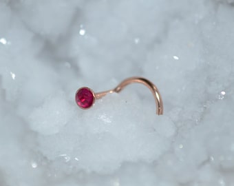 Gold Nose Stud 2mm Red Ruby - Nose Ring - Nose Screw - Tragus Piercing - 16g Cartilage Hoop Earring - Forward Helix Earring - Stud Nose Ring