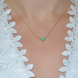 Green Opal Necklace, Tiny Opal Dot Necklace, simple dainty coin/circle gold necklace, minimalist pendant necklace, opal jewelry