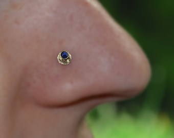 Gold Nose Ring Stud 20 gauge - Nose Stud - Tragus Stud - Cartilage Earring Stud - Helix Piercing - Conch Earring - 2mm Sapphire Nose Hoop