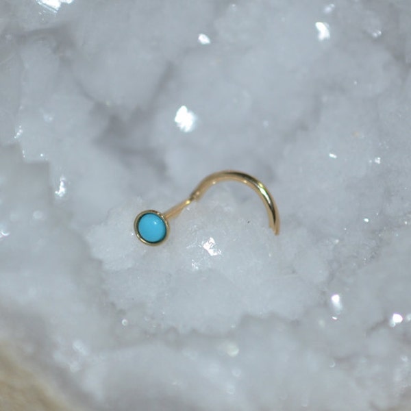2mm Turquoise Nose Stud 20g - Gold Nose Ring - Tragus Earring Stud - Helix Stud - Cartilage Stud - Tragus Stud - Nose Screw 20g
