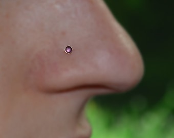 2mm Amethyst Nose Stud 20g - Gold Nose Ring - Tragus Earring Stud - Helix Stud - Cartilage Stud - Tragus Stud - Nose Screw 20g