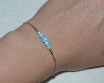 Bracciale opale blu, gioielli opali, braccialetto con sfera/perline opale, braccialetto in oro opale, braccialetto a barra orizzontale a punti piccoli semplice/elegante