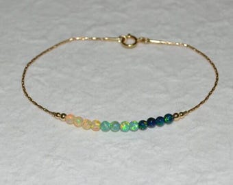 Opal Bracelet, Tiny Opal Dot Bracelet, simple dainty coin/circle gold bracelet, minimalist horizontal bar bracelet, opal jewelry