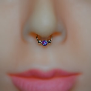 3mm Opal Septum Cuff - Opal Fake Nose Ring - Fake Septum Ring 18g - Silver Faux Septum Ring - Cartilage Cuff 18 gauge