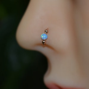 3mm Opal Nose Ring Gold Nose Hoop Tragus Earring Cartilage Hoop Forward Helix Earring Septum Ring Nose Piercing 20 gauge image 1