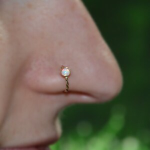 Nose Ring Hoop - Gold Nose Stud - Helix Piercing - Tragus Jewelry - Cartilage Earring - Septum 20g - Rook Earring - White Opal Nose Piercing