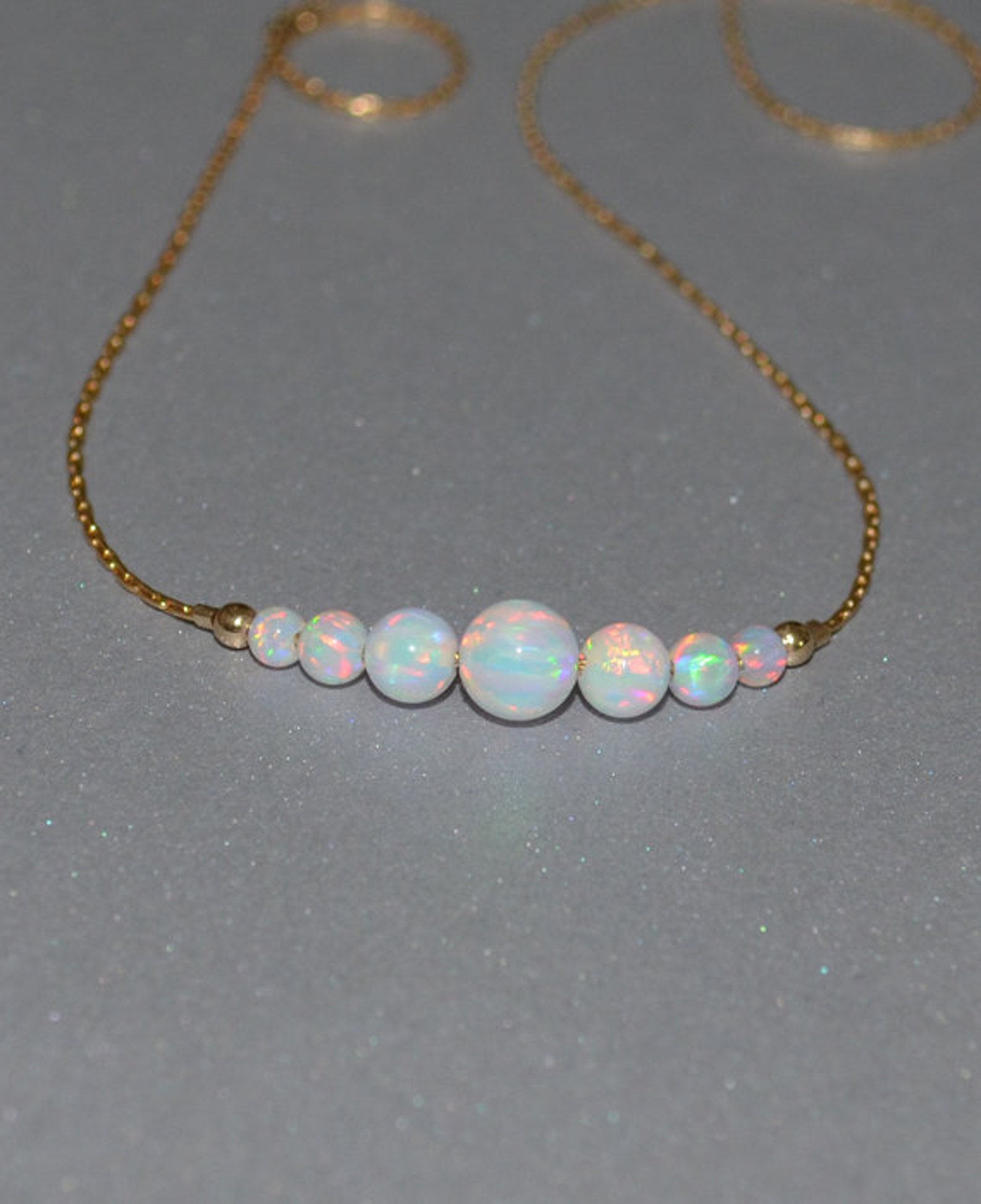 Opal Necklace Tiny Dot Necklace Small Opal Ball Silver Etsy